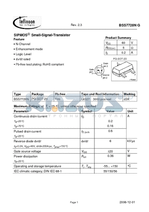 BSS7728NG datasheet - SIPMOS Small-Signal-Transistor