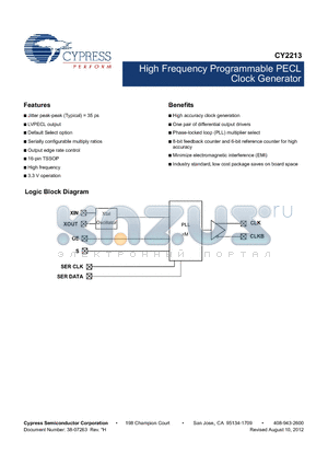 CY2213ZXC-1 datasheet - High Frequency Programmable PECL Clock Generator