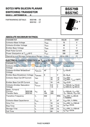 BSS79C datasheet - SOT23 NPN SILICON PLANAR SWITCHING TRANSISTOR