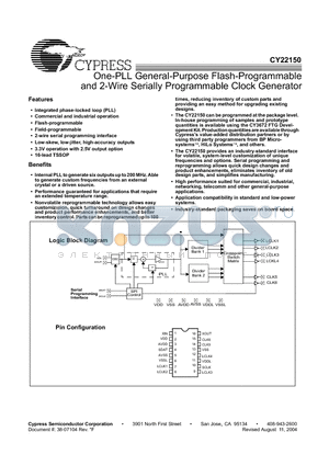 CY22150ZC datasheet - One-PLL General-Purpose Flash-Programmable and 2-Wire Serially Programmable Clock Generator