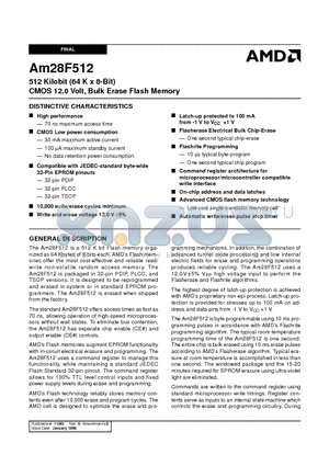 AM28F512-120FCB datasheet - 512 Kilobit (64 K x 8-Bit) CMOS 12.0 Volt, Bulk Erase Flash Memory