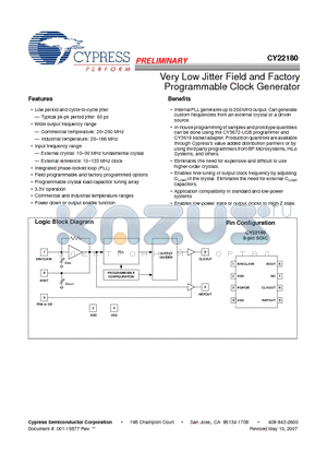 CY22180FSXC datasheet - Very Low Jitter Field and Factory Programmable Clock Generator