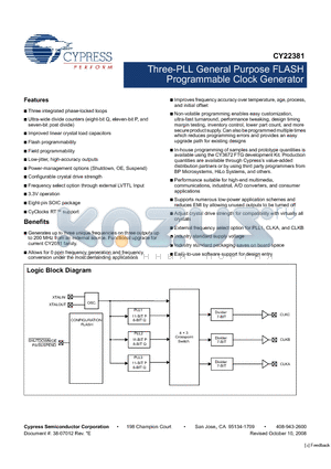 CY22381FC datasheet - Three-PLL General Purpose FLASH Programmable Clock Generator