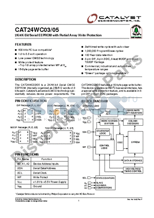 CAT24WC03GWE-1.8TE13 datasheet - 2K/4K-Bit Serial EEPROM with Partial Array Write Protection