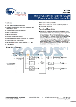 CY22381FXCT datasheet - Three-PLL General Purpose FLASH Programmable Clock Generator