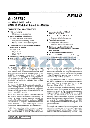 AM28F512-200JCB datasheet - 512 Kilobit (64 K x 8-Bit) CMOS 12.0 Volt, Bulk Erase Flash Memory