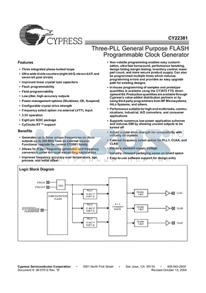 CY22381FXIT datasheet - Three-PLL General Purpose FLASH Programmable Clock Generator