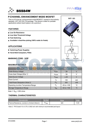 BSS84WT/R7 datasheet - P-CHANNEL ENHANCEMENT MODE MOSFET