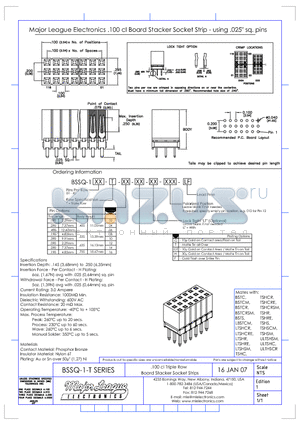 BSSQ-1-T datasheet - .100 cl Triple Row Board Stacker Socket Strips