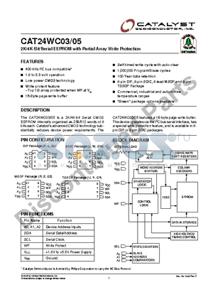 CAT24WC03JI-1.8TE13 datasheet - 2K/4K-Bit Serial EEPROM with Partial Array Write Protection