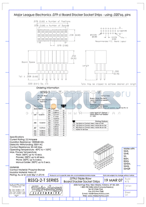 BSSQ-2-T datasheet - .079cl Triple Row Board Stacker Socket Strips