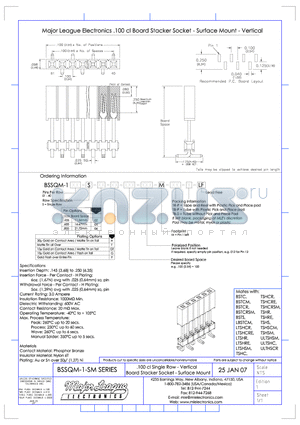 BSSQM-1-SM datasheet - .100 cl Single Row - Vertical Board Stacker Socket - Surface Mount