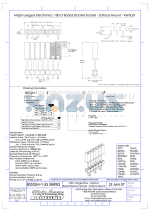 BSSQM-1-SS datasheet - .100 cl Single Row - Vertical Board Stacker Socket - Surface Mount