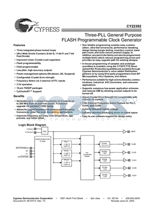 CY22392 datasheet - Three-PLL General Purpose FLASH Programmable Clock Generator