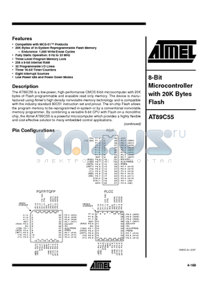 AT89C55-24JC datasheet - 8-Bit Microcontroller with 20K Bytes Flash