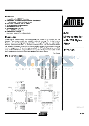 AT89C55-24QI datasheet - 8-Bit Microcontroller with 20K Bytes Flash