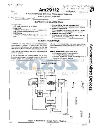 AM29116 datasheet - A High-Performance 8-Bit Slice Microprogram Sequencer