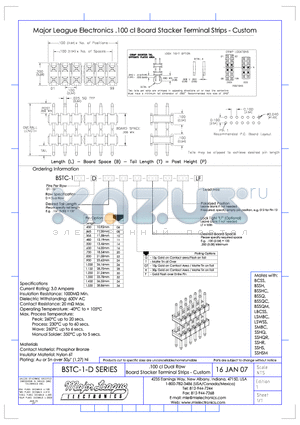 BSTC-1-D datasheet - .100 cl Dual Row Board Stacker Terminal Strips - Custom