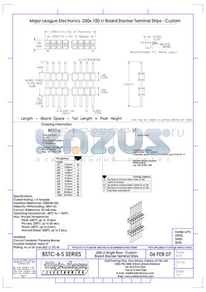 BSTC-6-S datasheet - .050 cl Single Row - Custom Board Stacker Terminal Strips