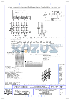 BSTCM-1-SM datasheet - .100 cl Single Row - Vertical Board Stacker Terminal Strip - Surface Mount