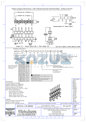 BSTCM-1-SS datasheet - .100 cl Single Row - Vertical Board Stacker Terminal Strip - Surface Mount