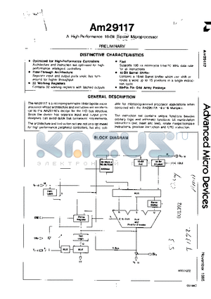 AM29117LCB datasheet - A High-Performance 16-Bit Bipolar Microprocessor