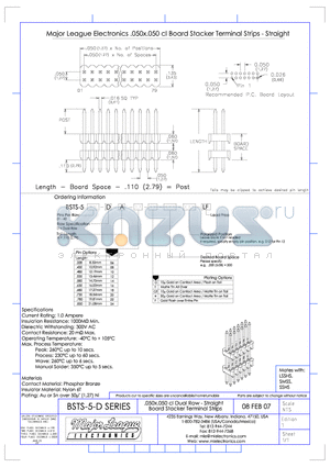 BSTS-5-D datasheet - .050*.050 cl Dual Row - Straight Board Stacker Terminal Strips