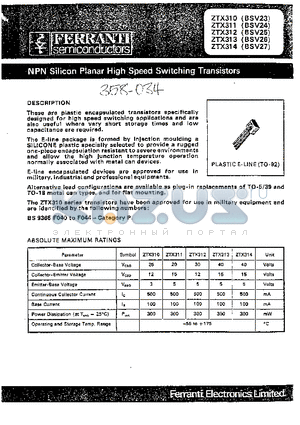 BSV26 datasheet - NPN SILICON PLANAR HIGH SPEED SWITCHING TRANSISTORS