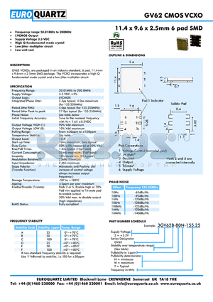 3GV62C-80M-155.25 datasheet - 11.4 x 9.6 x 2.5mm 6 pad SMD