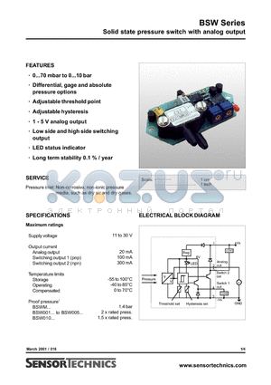 BSW010DV-PCB datasheet - Solid state pressure switch with analog output