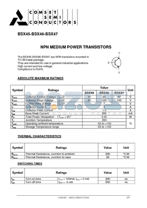 BSX45 datasheet - NPN MEDIUM POWER TRANSISTORS