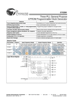 CY2291 datasheet - Three-PLL General Purpose EPROM Programmable Clock Generator