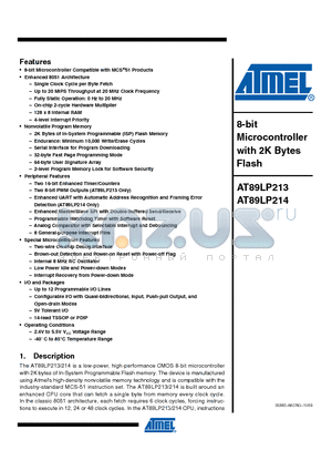 AT89LP214 datasheet - 8-bit Microcontroller with 2K Bytes Flash