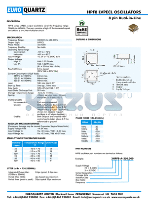 3HPF8-D-250.000 datasheet - 8 pin Dual-in-Line