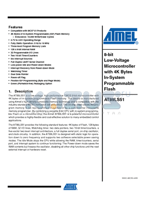 AT89LS51-16AU datasheet - 8-bit Low-Voltage Microcontroller with 4K Bytes In-System Programmable Flash