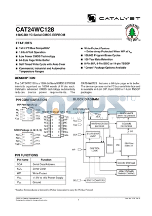 CAT24WC12865YATE13 datasheet - 128K-Bit I2C Serial CMOS EEPROM