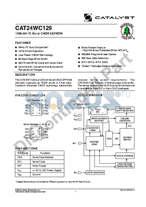 CAT24WC129J-1.8TE13 datasheet - 128K-Bit I2C Serial CMOS EEPROM