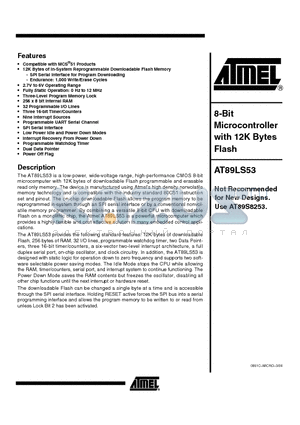 AT89LS53 datasheet - 8-Bit Microcontroller with 12K Bytes Flash