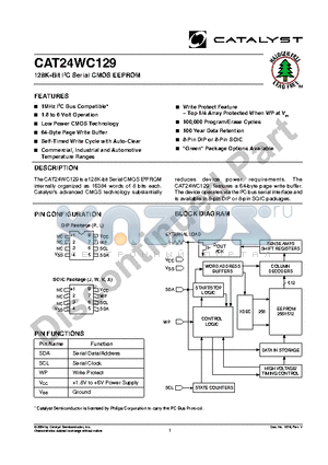 CAT24WC129PITE13 datasheet - 128K-Bit I2C Serial CMOS EEPROM