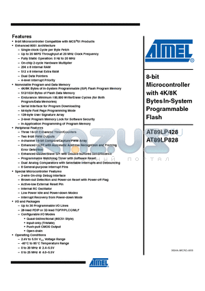 AT89LP828-25PU datasheet - 8-bit Microcontroller with 4K/8K Bytes In-System Programmable Flash