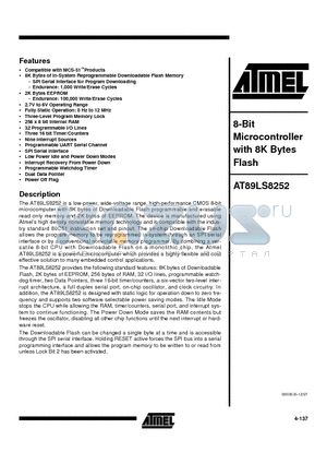 AT89LS8252-12AI datasheet - 8-Bit Microcontroller with 8K Bytes Flash