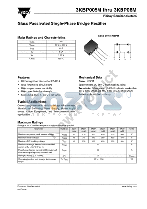 3KBP06M datasheet - Glass Passivated Single-Phase Bridge Rectifier