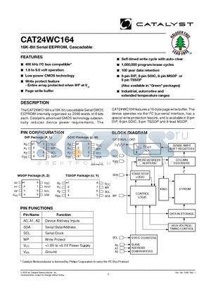 CAT24WC164RA-1.8TE13 datasheet - 16K-Bit Serial EEPROM, Cascadable