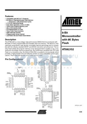 AT89LV52-12JC datasheet - 8-Bit Microcontroller with 8K Bytes Flash