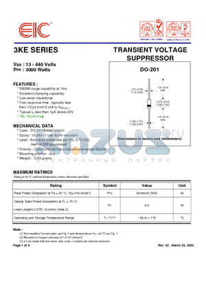3KE350 datasheet - TRANSIENT VOLTAGE SUPPRESSOR