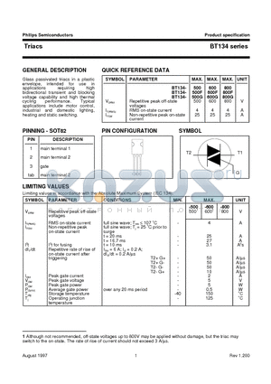 BT134-800E datasheet - Triacs sensitive gate