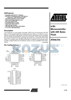 AT89LV55-12JI datasheet - 8-Bit Microcontroller with 20K Bytes Flash