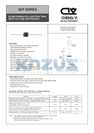 3KP10 datasheet - GLASS PASSIVATED JUNCTION TRANSIENT VOLTAGE SUPPRESSOR