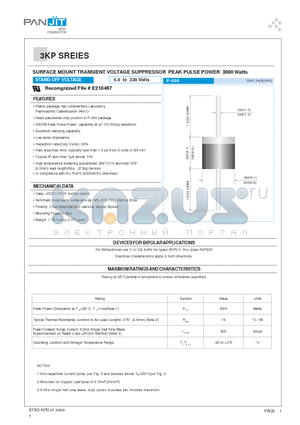 3KP10 datasheet - SURFACE MOUNT TRANSIENT VOLTAGE SUPPRESSOR PEAK PULSE POWER