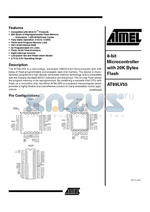 AT89LV55_01 datasheet - 8-bit Microcontroller with 20K Bytes Flash
